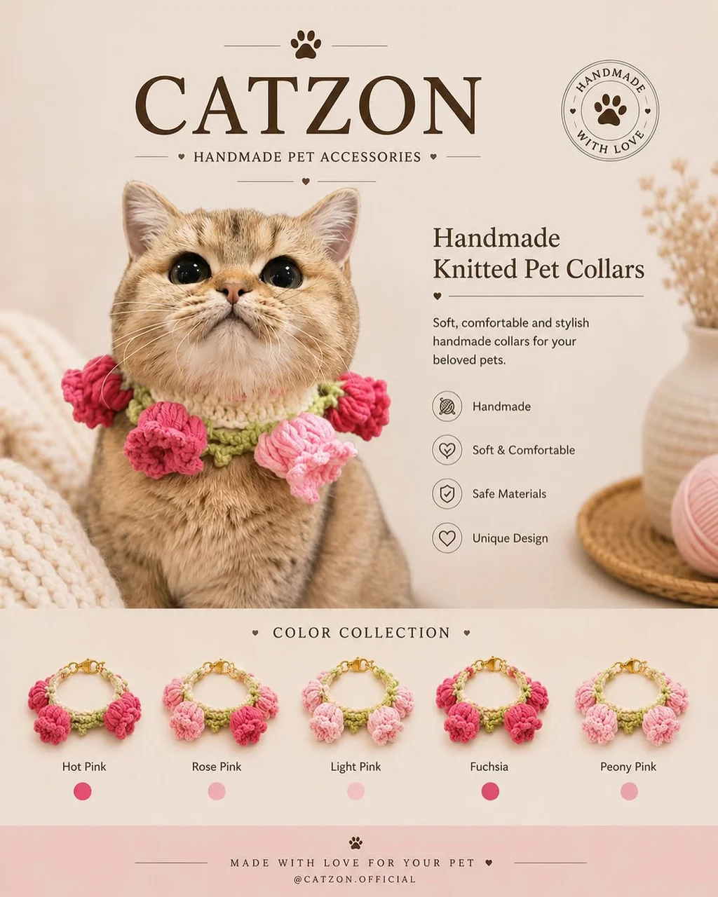 قلاده‌های دست‌بافت Catzon با استایل و راحتی بالا برای پت شما