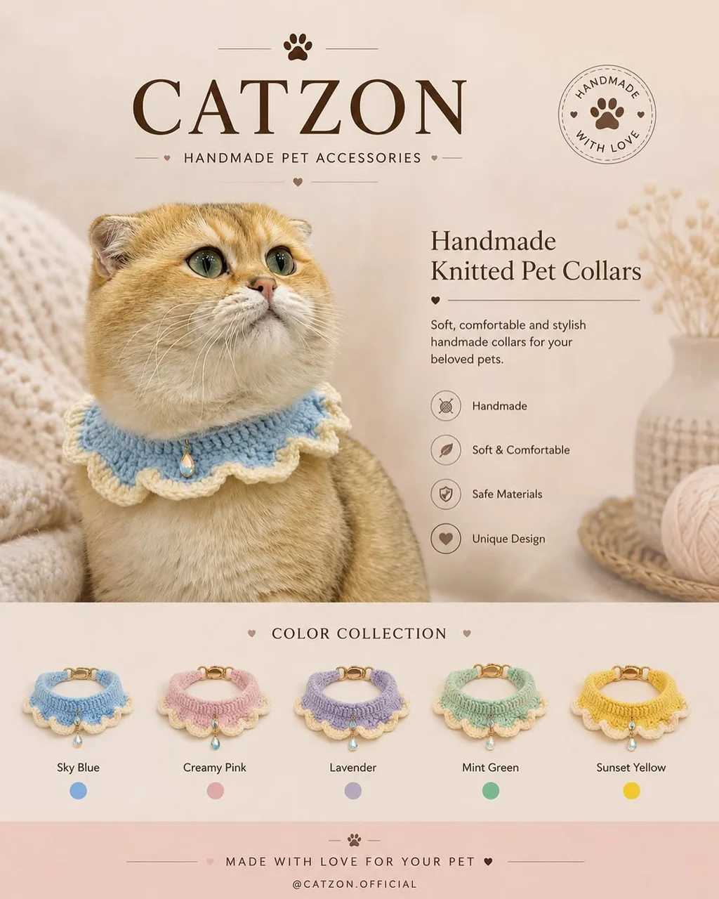 قلاده‌های دست‌بافت Catzon با کیفیت، راحتی و رنگ‌بندی متنوع